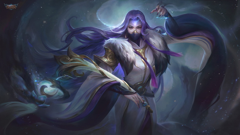 1080P, mask, spell, robes, women, drawing, Mobile Legends, magician, purple hair, dark, Arc Noir