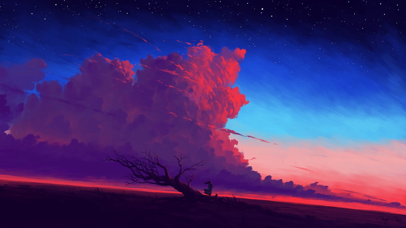 digital painting, clouds, 1080P, women, BisBiswas, landscape, sky