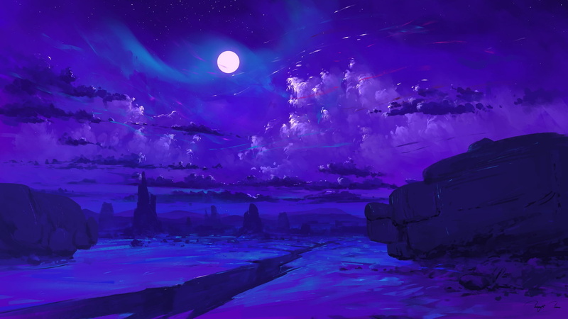 BisBiswas, clouds, desert, stars, mountains, Moon, gorge, night, digital art, 1080P, canyon