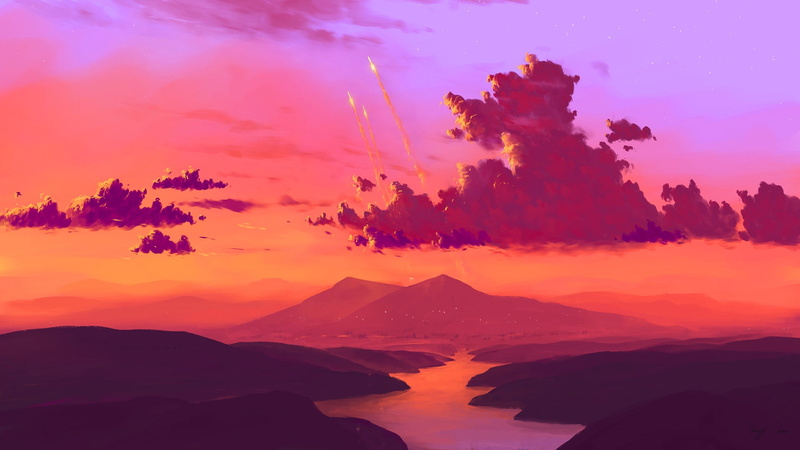 1080P, landscape, digital art, rocket, BisBiswas, sky (dom)