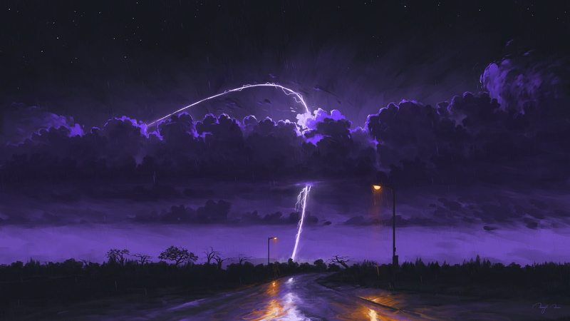 BisBiswas, clouds, night, 1080P, digital painting