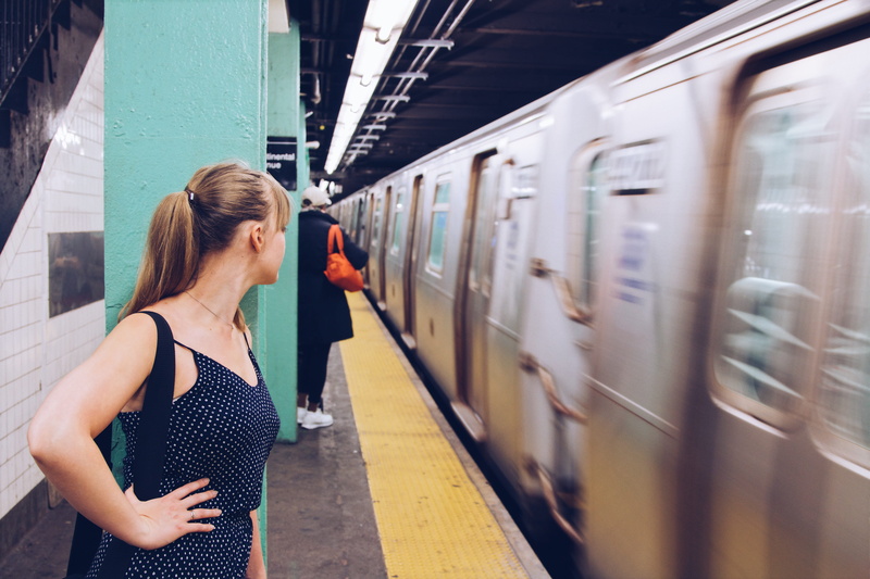 railroad station, new york, hair, alone, girl, lifestyles, transportation, woman, public transportation, women, young adult, casual clothing, tube, subway