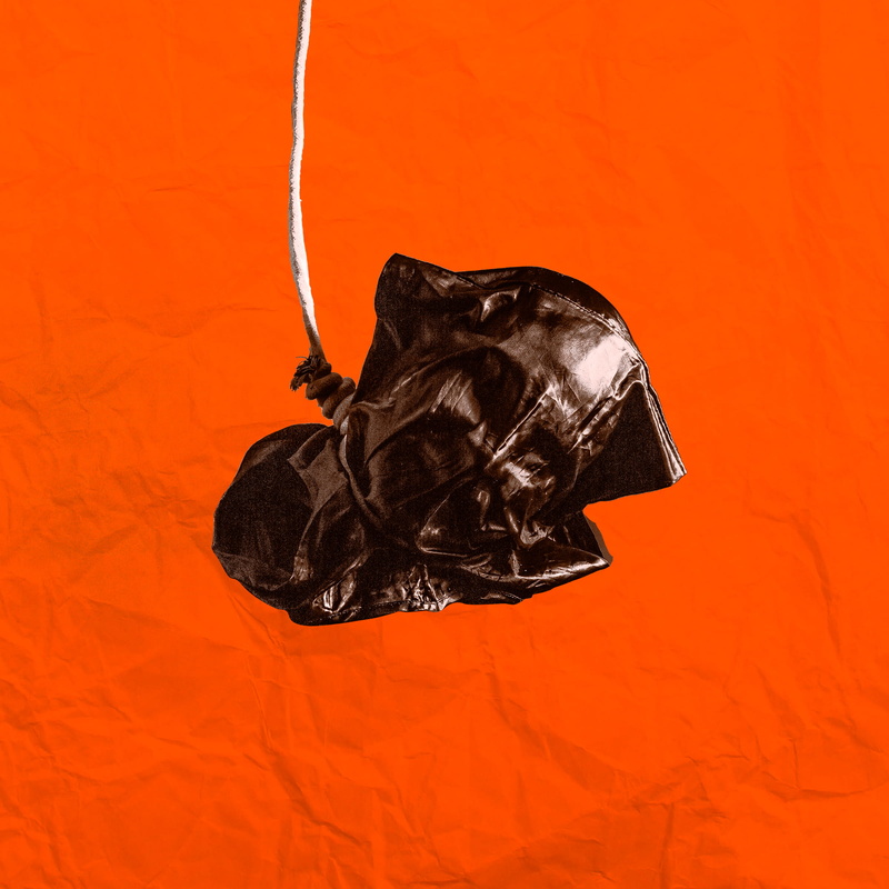 paper, accessories, spoke, studio shot, lcd screen, still life, red, close-up, noose, crumpled paper, plastic bag, horror, plant, black color, crumpled