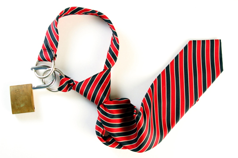 office, clothing, business, white collar, white background, one person, container, holding, human body part, work, midsection, conceptual, side view, noose