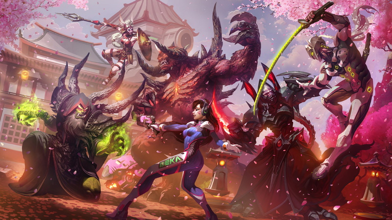 Genji (Overwatch), Overwatch, digital art, shield, heroes of the storm, katana, video games, StarCraft, video game art, 5K, wizard, D.Va (Overwatch), battle
