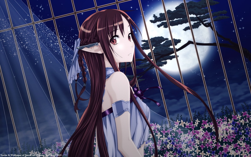 2K, Sword Art Online, Moon, Yuuki Asuna, anime girls, elves, Alfheim Online, anime