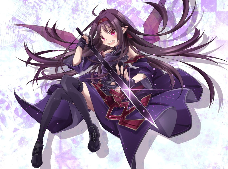 close-up, high angle view, 1080P, Sword, purple, pink color, Sword Art Online, looking at camera, Alfheim, metal, portrait, Anime, Yuuki Konno, day, Sword Art Online II