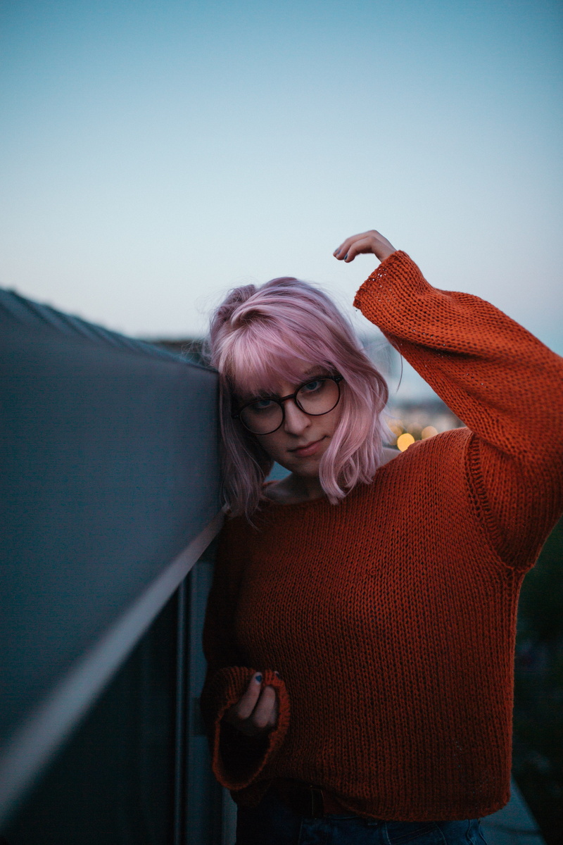 people, color, red, adult, young adult, untitled, leaning, women, bokeh, face, sweater, standing, gray, female, young women, portrait, fashion, hairstyle