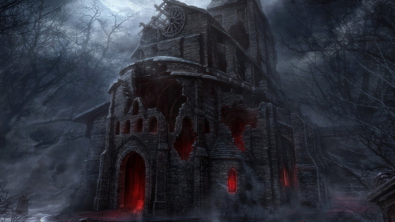 the past, church, haunted, creepy, 1080P, built structure, artwork, forest, no people, place of worship, nature, building, video games, digital art, plant