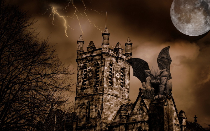 happy, building exterior, Halloween, building, city, Festivals / Holidays, castle, no people, sky, night, illustration, built structure, history, haunted