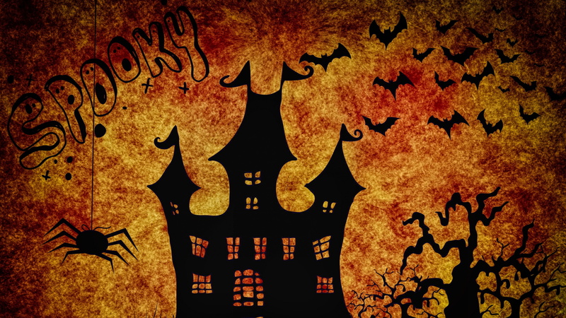 castle, silhouette, graphics, bats, 4K, spooky, halloween, haunted castle, spider
