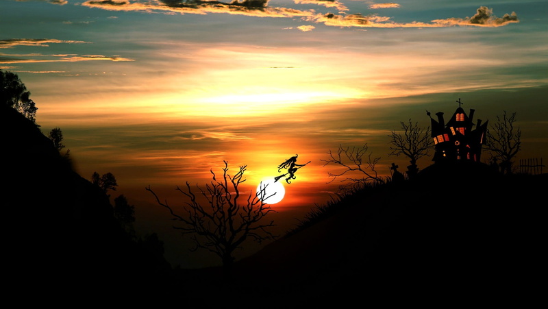 cloud - sky, tranquil scene, sunset, scenics - nature, castle, painting, growth, no people, plant, outdoors, 1080P, dramatic sky, beauty in nature, orange color