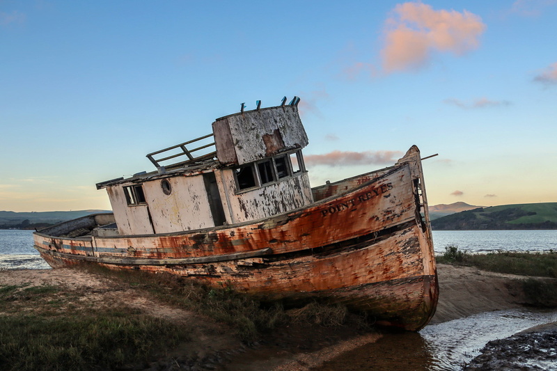 decline, transportation, California, Abandoned, ship, run-down, Inverness, land, obsolete, ruined, sky, shipwreck, outdoors, water, old, 1080P, mode of transportation