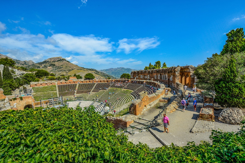 high angle view, no people, italian, Italy, archaeology, 4K, day, monument, green color, Greek, greek, Theater, ancient civilization, the past, old, ancient