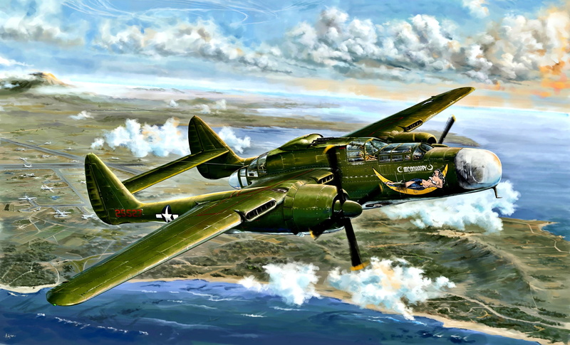 night fighter, 2K, USAF, P-61A, WWII, 6th NFS, Black Widow, heavy