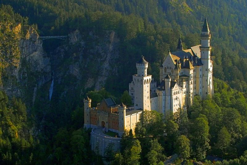 sunlight, king ludwig, castle, architecture, building, nature, land, outdoors, mountain, built structure, tree, old, no people, neuschwanstein castle, travel destinations