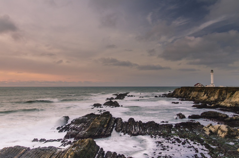 Coast Pacific, lighthouse, USА, Highway Cliffs Rocks, Sonoma County, 1080P, Wine Country Flumeville, rocks, California, the ocean, Point Arena Lighthouse
