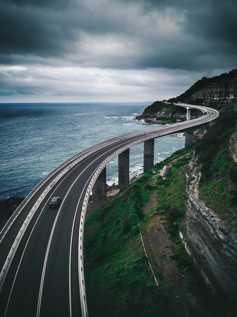 uSA, coastline, curve, black, architecture, scenics, sky, mountains, rock - Object, highway, water, road, cliff, horizon over water, tourism, gray, scenics - nature