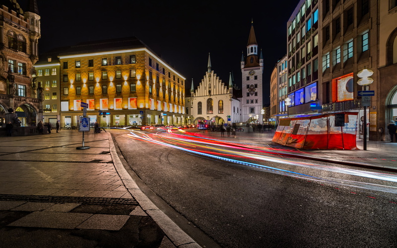 town, old, hall, munich, ger, marienplatz, night, 2K, bavaria