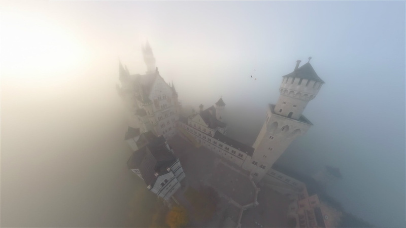 fog, nautical vessel, birds, nature, built structure, architecture, travel destinations, 1080P, mode of transportation, travel, castle, Neuschwanstein Castle
