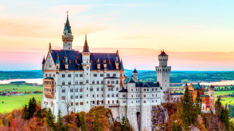 colorful, landscape, 4K, Germany, Europe, Neuschwanstein Castle, architecture, nature, castle, fall