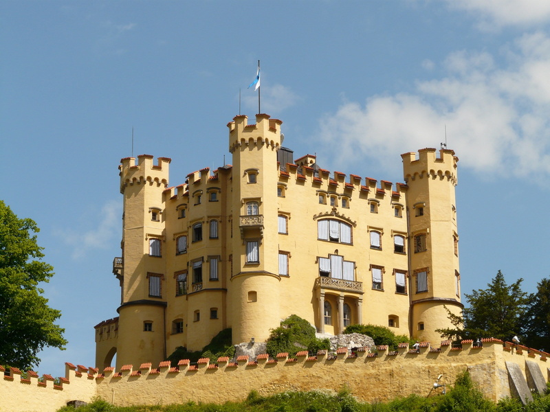 luxury, castle, places of interest, history, plant, cloud - sky, building exterior, residential district, bavaria, tourism, sunlight, tree, window, hohenschwangau