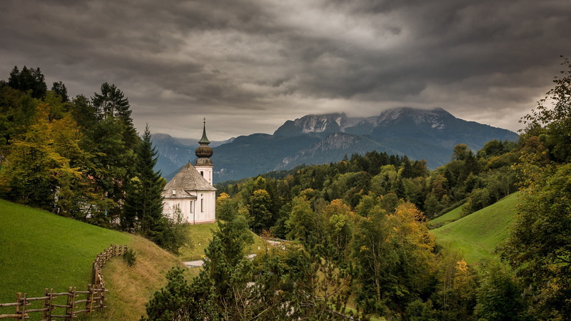 mountains, 1080P, Germany, Church of Maria Gern, Bayern