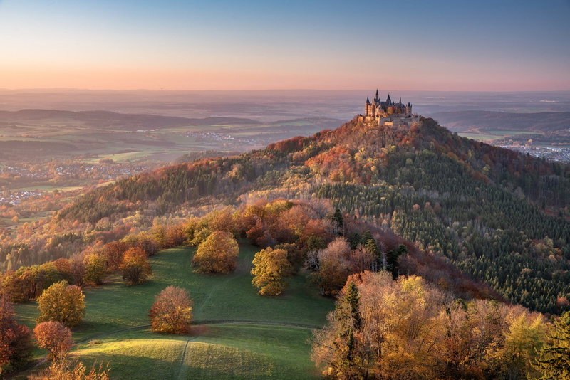 outdoors, autumn, change, valley, built structure, environment, Baden-Württemberg, mountain, non-urban scene, sky, 1080P, The Swabian ALB, no people, nature