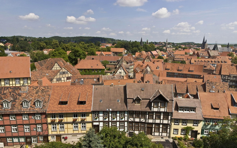 Germany, Clouds, Quedlinburg, Houses, Trees, Welcome, 2K