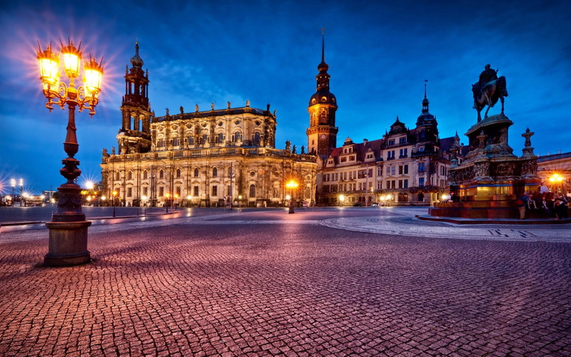 germany, hofkirche, dresden, castle, theaterplatz, 1080P, cities, hd, katholische, night