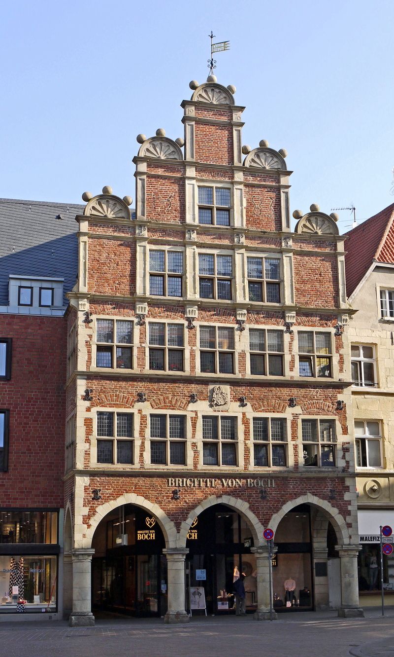 travel destinations, hanseatic city, weathervane, downtown, centrum, window, city, sand stone, gable, clear sky, arch, brick, residential district, gable house