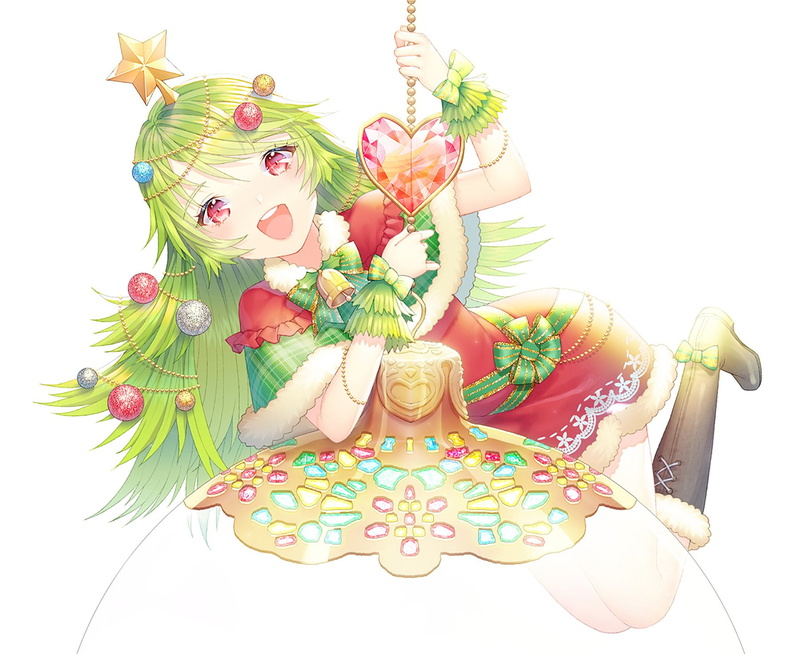 720P, Christmas, Boots, Red Eyes, Star, Anime, Heart, Green Hair, Original, Dress, Decoration