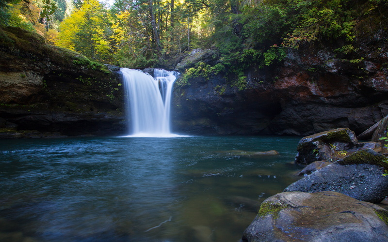 Oregon, 4K, forest, Coos County, the South Fork Coquille River, waterfall river
