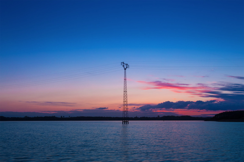cloud - sky, landscape, water, schwerin, power line, sea, tower, tranquil scene, cable, outdoors, no people, fuel and power generation, sky, romantic sky