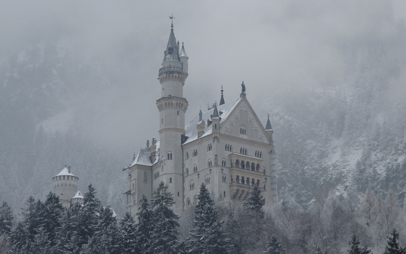 Gothic, castle, winter, 2K, snow, architecture, Schloss Neuschwanstein, Germany