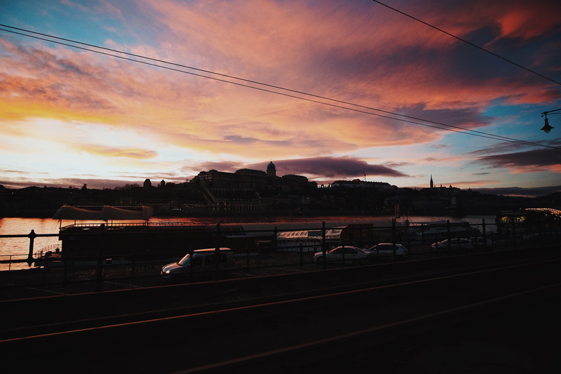 rail transportation, cable, silhouette, golden hour, no people, cloud - sky, hungary, mode of transportation, 5K, sky, castle, train - vehicle, railroad track
