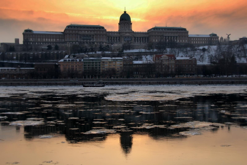 place of worship, outdoors, Buda Castle, water, tourism, Budapest, sunset, architecture, city, no people, ruined, building, sky, religion, belief, history