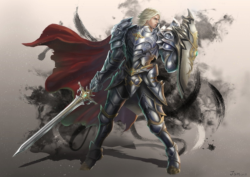 1080P, pose, weapons, water, knight, clad, day, red, illustration, fiction, creativity, fantasy, look, sword, warrior, armor, male likeness, representation