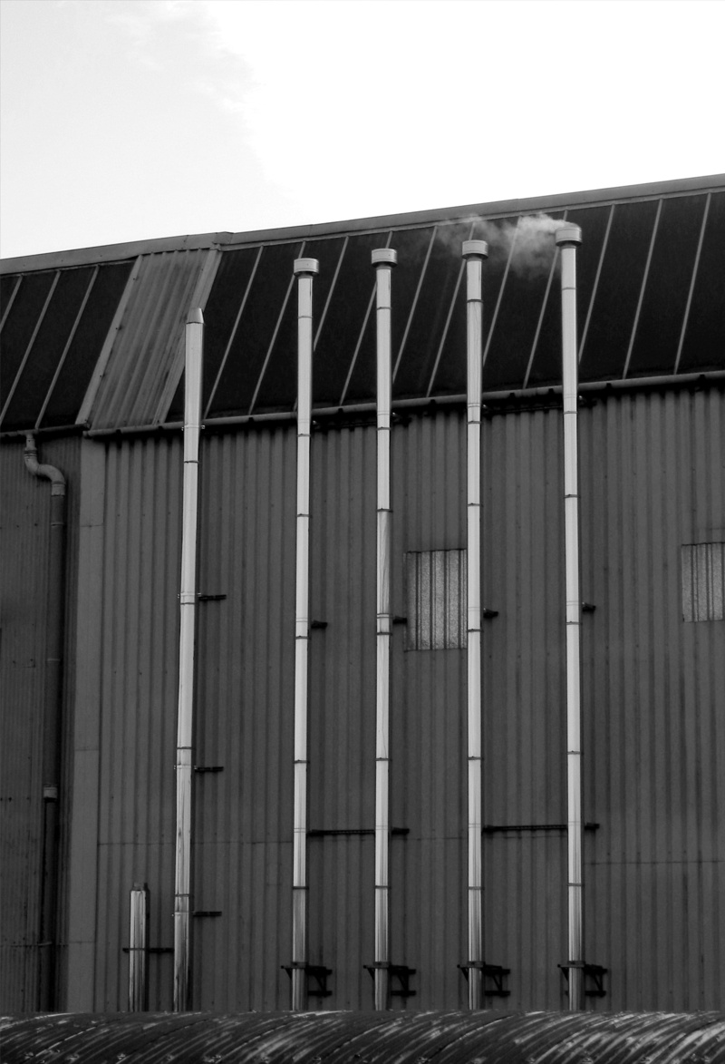 flues, factory, business, pipes, corrugated, clear sky, domestic room, metal, nature, sky, built structure, building exterior, entrance, low angle view