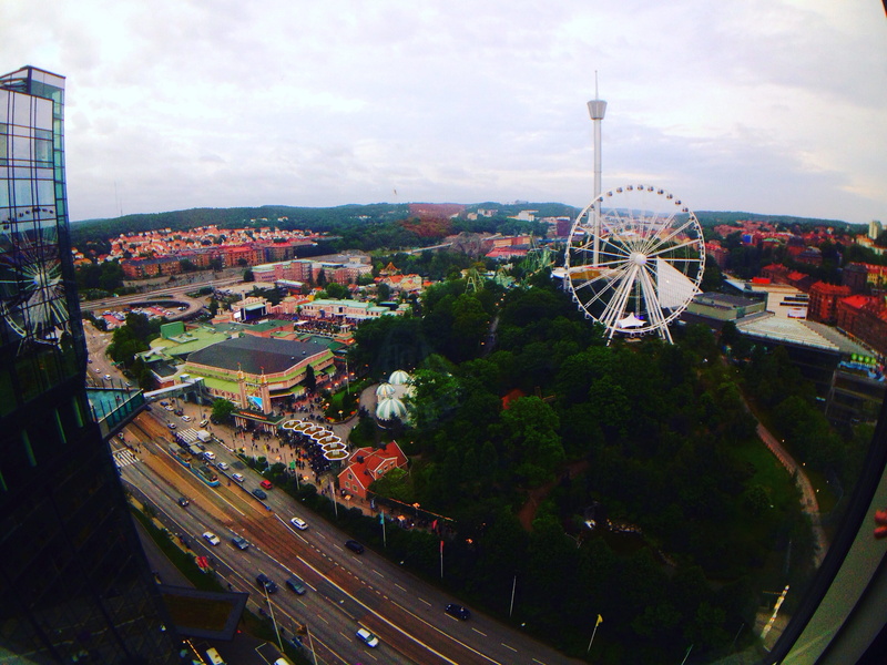 nature, high angle view, sky, cityscape, arts culture and entertainment, no people, fairground, gothenburg, park, ferris wheel, roller coaster, sweden