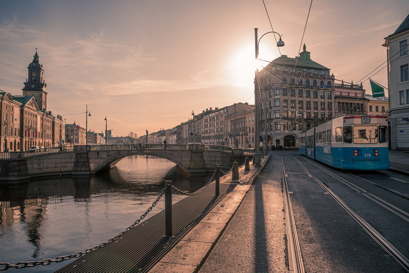 Sweden, 1080P, tram, promenade, Gothenburg, morning