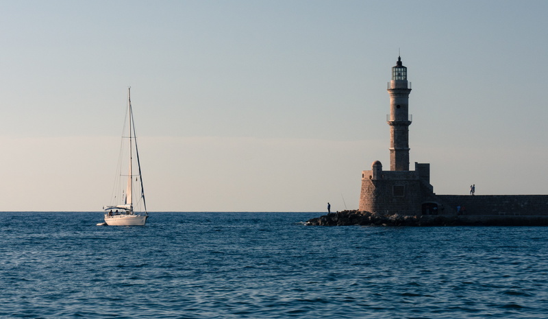 lighthouse, sailing, mode of transportation, nature, chania, tower, sky, transportation, greece, direction, luxury, waterfront, sea, nautical vessel, sailing ship