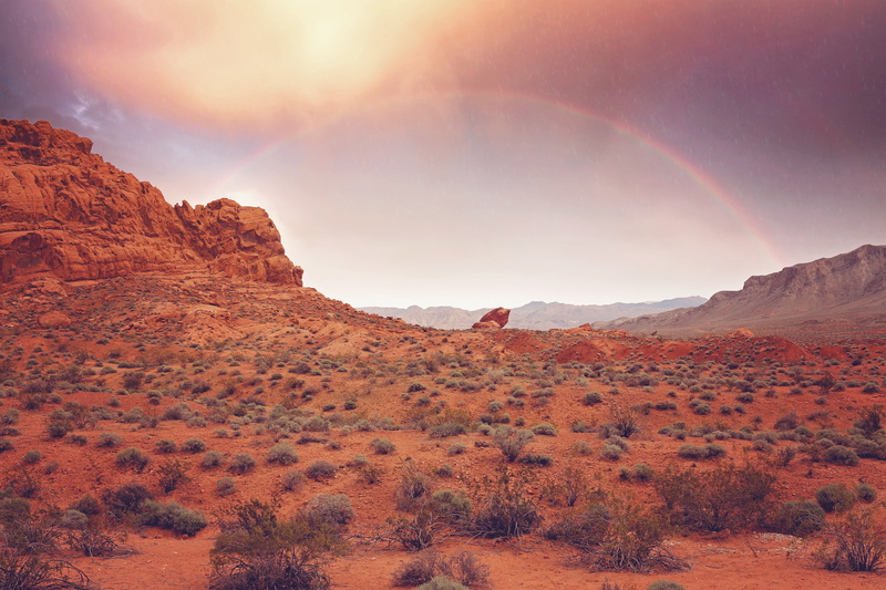 sky, rainbow, spring, travel, landscape, nevada, summer, hour, sandstone, tranquility, canyons, scenics, semi-arid, arid climate, valley, across, rain
