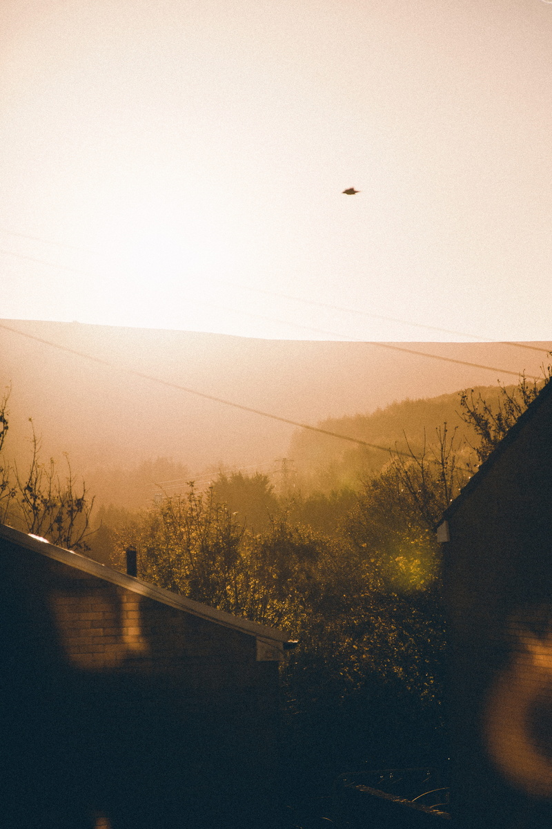 road, house, tranquility, valley, golden hour, flight, sunset, environment, outdoors, landscape, beauty in nature, 5K, background, clear sky, hill, flying