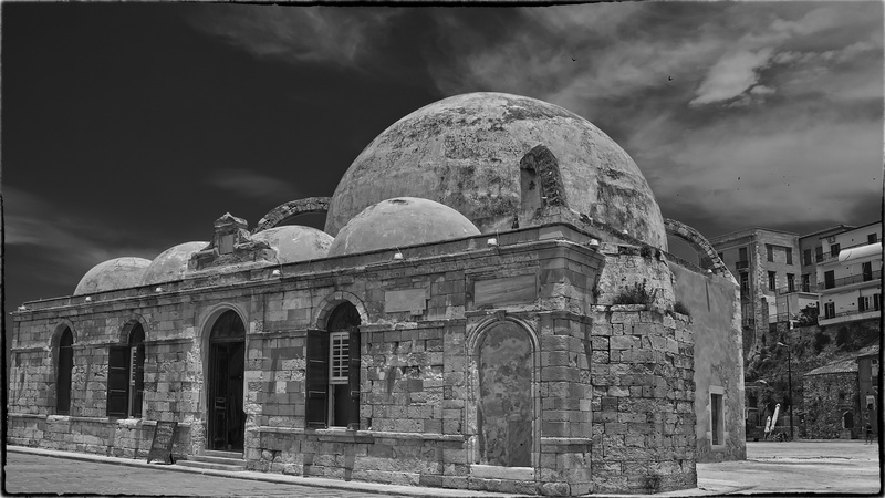 black and white, greece, outdoors, no people, built structure, archaeology, cloud - sky, nature, building exterior, travel destinations, crete, arch, ancient