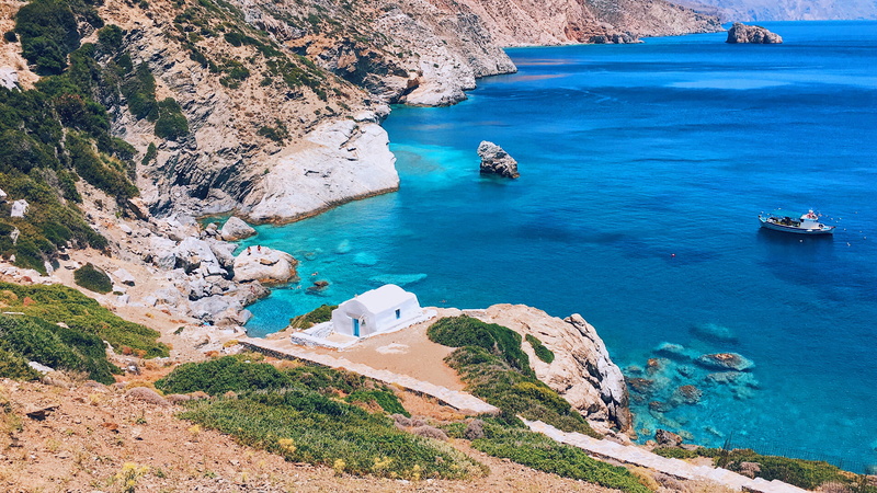 rock formation, day, nature, rock - object, sea, bay, nautical vessel, rock, water, transportation, cliff, solid, land, amorgos, greece, turquoise colored