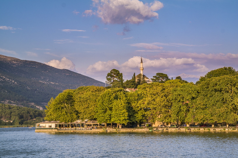 5K, day, plane trees, mosque, nature, clouds, no people, cloud - sky, water, tranquility, outdoors, sky, ioannina, green color, scenics - nature, plant