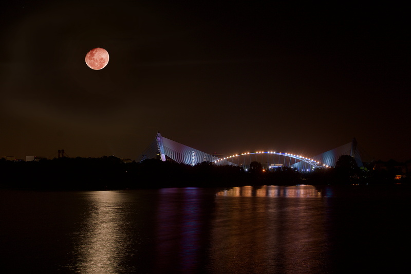 universe, night, reflection, metropolis, city, architecture, malaysia, long exposure, bridge, kuala lumpur, moon, illuminated, travel destinations, water