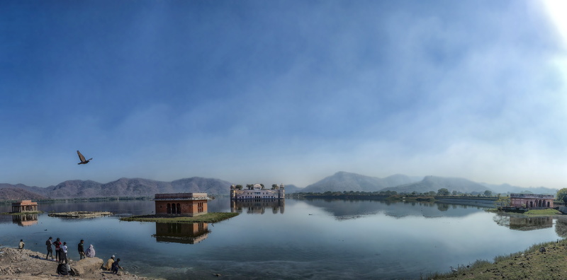 lake, water, sky, building exterior, mountains, animal, bank, panorama, tourism, lake palace, architecture, travel, summer, vertebrate, waterfront, 8K