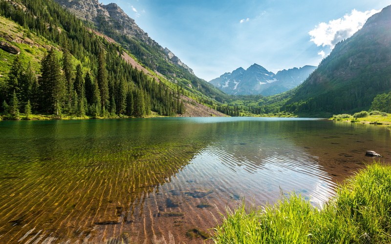 mountains, maroonbells, photography, green, marron, sky, nature, colorado, bells, lakes, water, 5K, landscape